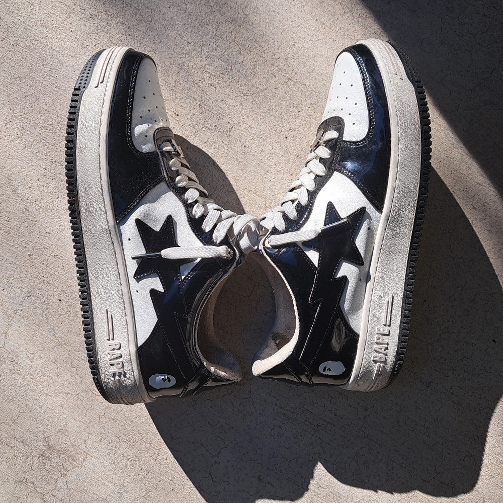 A Bathing Ape Bapesta Low Patent Black Sneaker Mens Shoes Size 12 - Picture 2 of 10